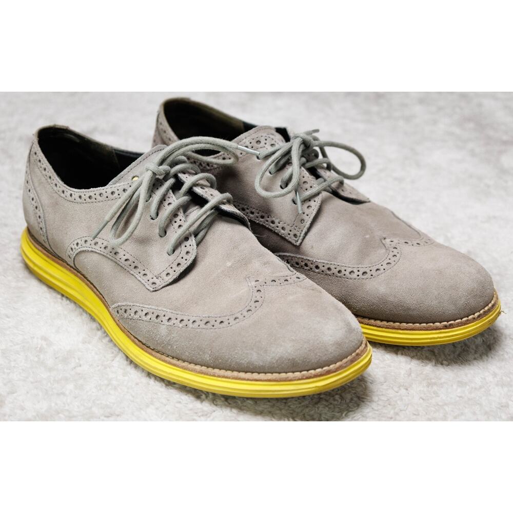 Cole Haan Lunargrand Gray Suede Yellow Sole Wingtip Shoes Mens Size 11